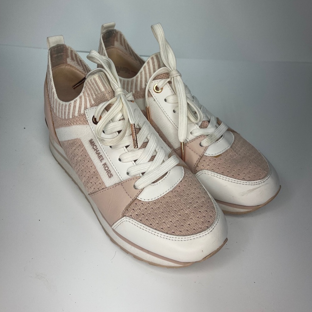 Women’s Michael Kors Size 6 Pink Tennis Shoes with Gold Accents